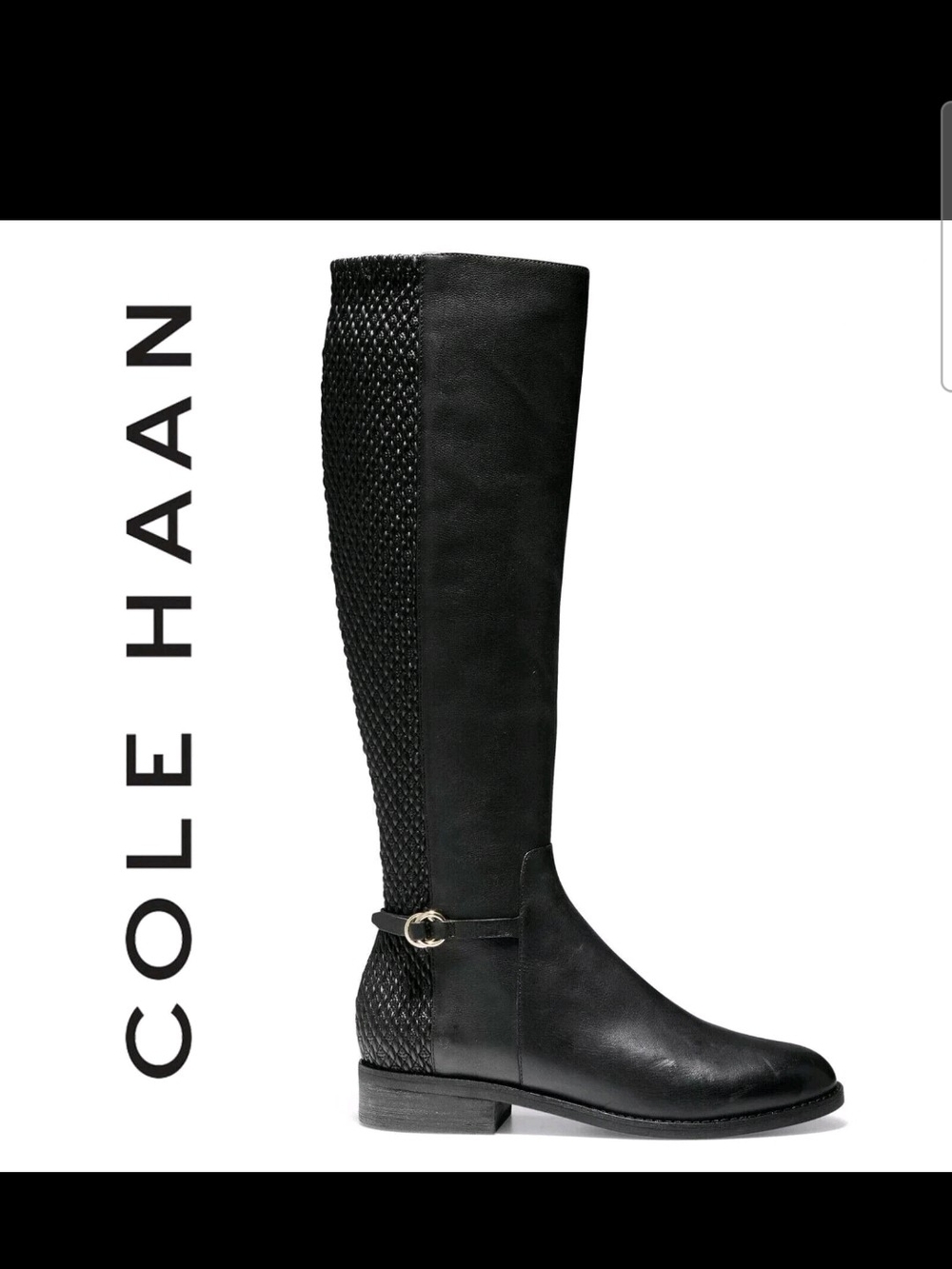 COLE HAAN Preppy Equestrian Black Mid Calf Riding Leather Boots Sz US 7.5 EU 38